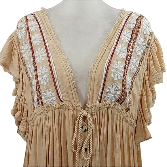 Free People Bali Will Wait For You Dress in Garbanzo Oversized Boho XS - Picture 10 of 16